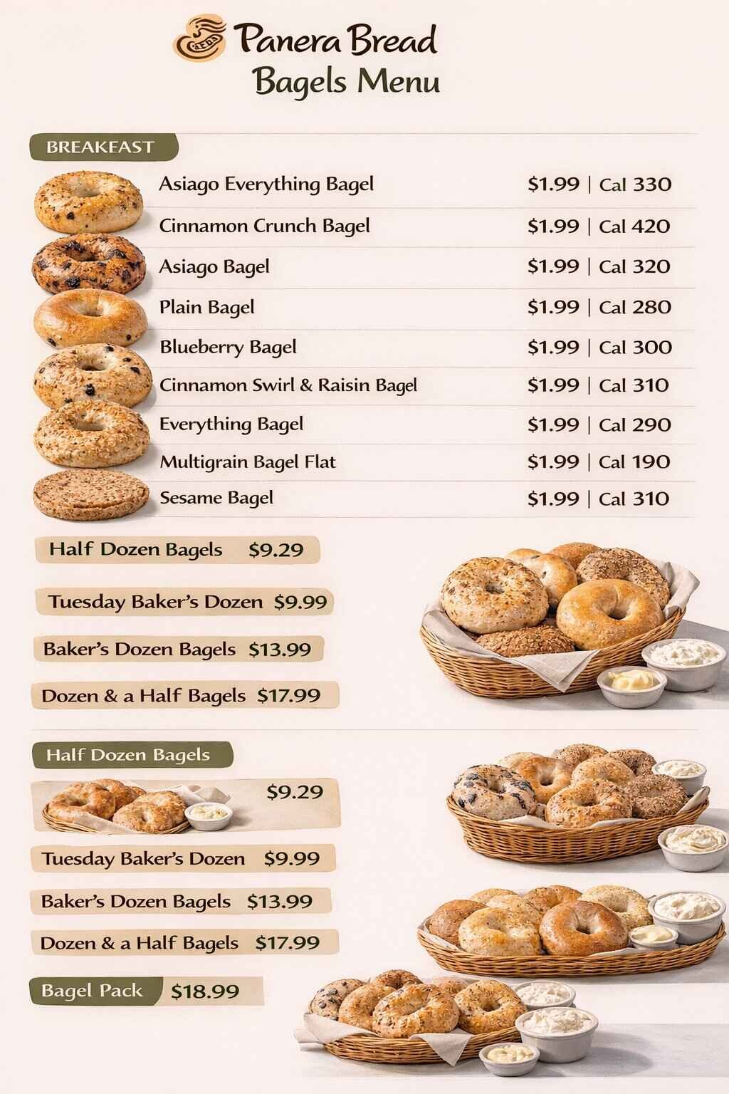Panera Bread Bagels Menu